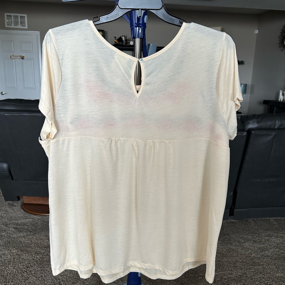 Forgotten grace beige embroidered short sleeve top. Size 2X - Picture 2 of 4